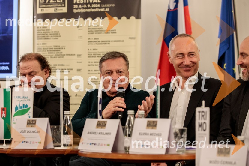  Darko  Brlek, direktor in umetniški vodja, Festival Ljubljana;  Zoran Janković, župan, Mestna občina Ljubljana;  Jošt Dolničar, predsednik uprave, Zavarovalnica SavaNovinarska konferenca 72. Ljubljana Festivala