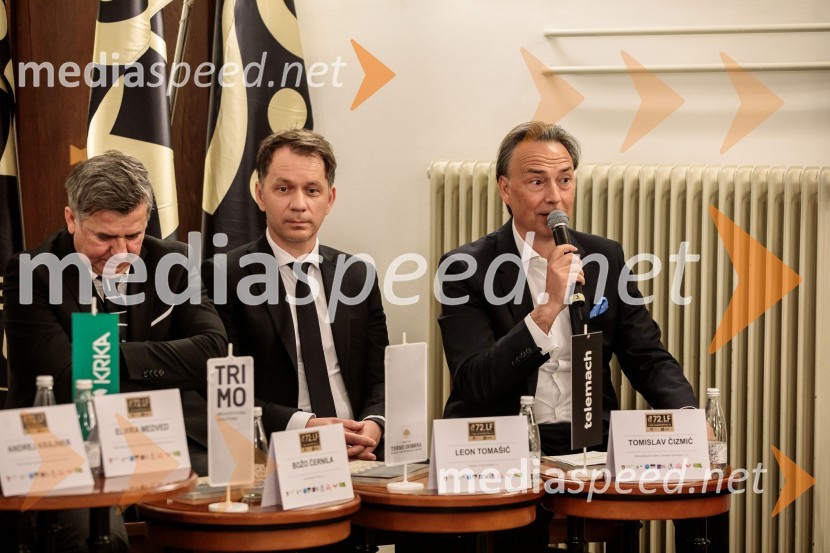  Božo  Černila, direktor, Trimo;  Leon Tomašić, direktor, Terme Doberna;  Tomislav Čizmić, predsednik poslovodstva družbe, Telemach Slovenija d.o.o.Novinarska konferenca 72. Ljubljana Festivala
