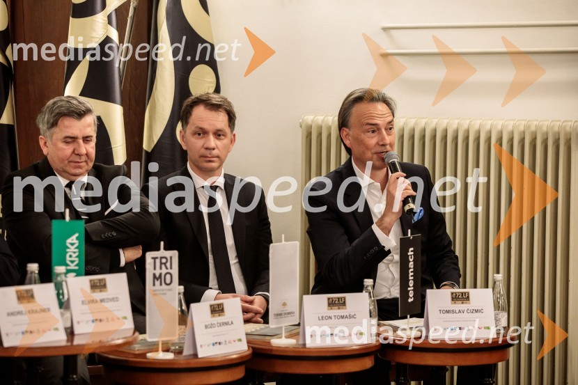  Božo  Černila, direktor, Trimo;  Leon Tomašić, direktor, Terme Doberna;  Tomislav Čizmić, predsednik poslovodstva družbe, Telemach Slovenija d.o.o.Novinarska konferenca 72. Ljubljana Festivala