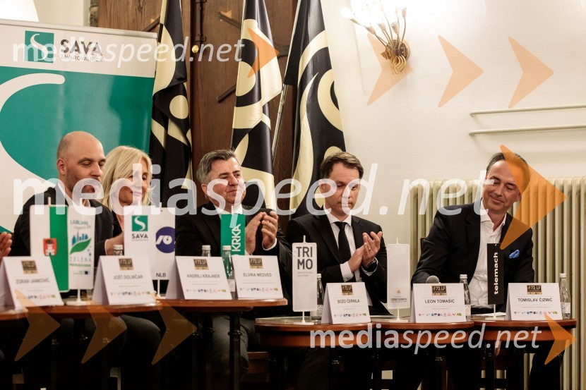  Andrej Krajner, direktor komunikacij, NLB;  Elvira Medved,  vodja Službe za odnose z javnostmi Krka d.d.;  Božo  Černila, direktor, Trimo;  Leon Tomašić, direktor, Terme Doberna;  Tomislav Čizmić, predsednik poslovodstva družbe, Telemach Slovenija d.o.o.Novinarska konferenca 72. Ljubljana Festivala