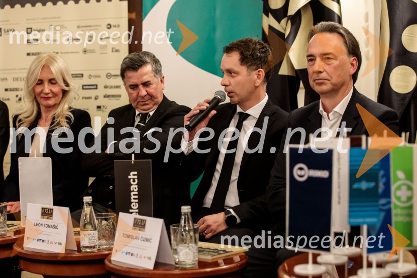  Elvira Medved,  vodja Službe za odnose z javnostmi Krka d.d.;  Božo  Černila, direktor, Trimo;  Leon Tomašić, direktor, Terme Doberna;  Tomislav Čizmić, predsednik poslovodstva družbe, Telemach Slovenija d.o.o.Novinarska konferenca 72. Ljubljana Festivala