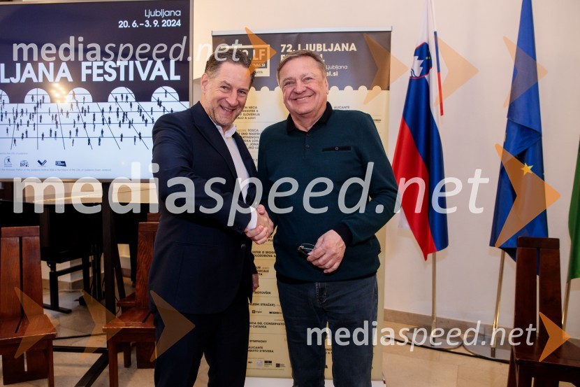  John Denhof, predsednik uprave NKBM;  Zoran Janković, župan, Mestna občina LjubljanaNovinarska konferenca 72. Ljubljana Festivala