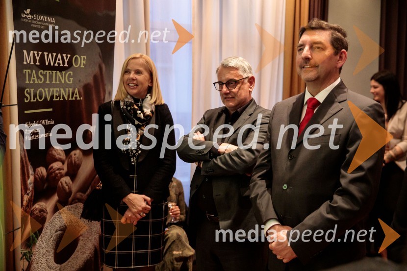 mag. Tatjana  Bobnar, nekdanja ministrica za notranje zadeve, Urad predsednice republike;  Matjaž Han, minister za gospodarstvo, turizem in šport; dr. Aleš Musar, lastnik Ruske dačeGault&Millau 2024, gala podelitev priznanj