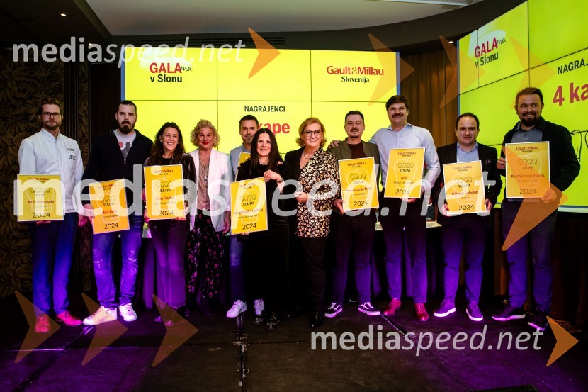  Tomaž Bratovž, JB restavracija;  ... ;  ... ;  Ana Roš Stojan, kuharska mojstrica in najboljša chefinja na svetu po izboru akademije The World's 50 Best Restaurants ter direktorica Hiše Franko;  Igor Jagodic, kuharski mojster, restavracija Strelec, dobitnik Michelinove zvezdice 2022;  Sara Kavčič, Gostilna Pri Lojzetu;  Mira Šemić, direktorica, Gault&Millau Slovenija;  David Žefran, kuhar, dobitnik Michelinove zvezdice 2022;  ... ;  Jure Tomič, chef, Ošterija Debeluh;  Marko Pavčnik, chef, restavracija PavusGault&Millau 2024, gala podelitev priznanj