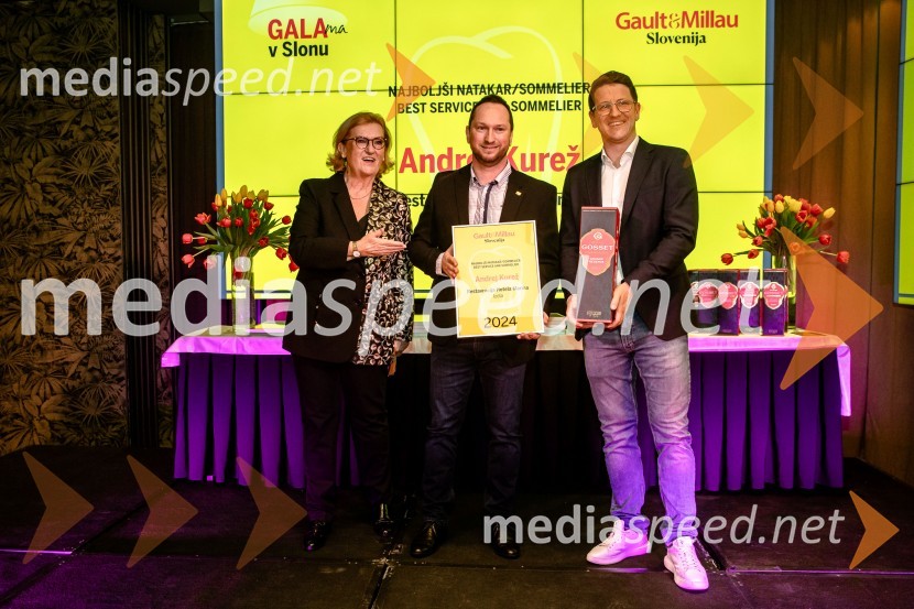  Mira Šemić, direktorica, Gault&Millau Slovenija;  Andrej Kurež, hotel Marina;  ... Gault&Millau 2024, gala podelitev priznanj