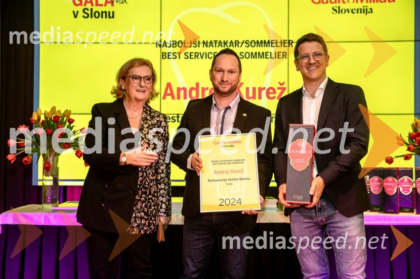  Mira Šemić, direktorica, Gault&Millau Slovenija;  Andrej Kurež, hotel Marina;  ... Gault&Millau 2024, gala podelitev priznanj