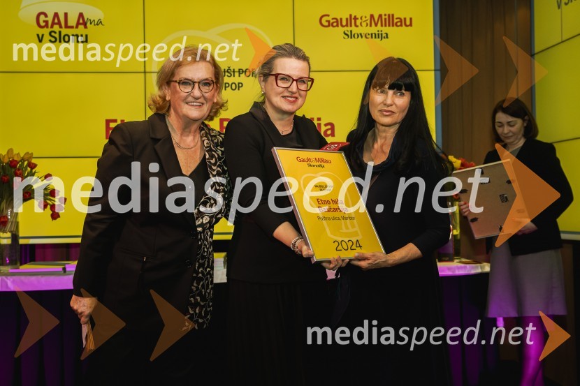 Mira Šemić, direktorica, Gault&Millau Slovenija;  Marina Cvetic; mag.  Helena  Cvikl, predavateljica na Fakulteti za turistične študijeGault&Millau 2024, gala podelitev priznanj
