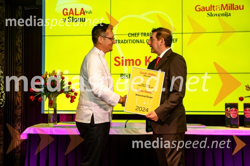  Simo Komel, Bistro Grad Štanjel, Štanjel; dr. Aleš Musar, lastnik Ruske dačeGault&Millau 2024, gala podelitev priznanj