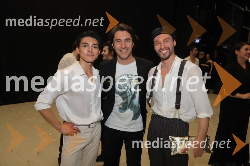  Yuya Omaki, baletni solist;  Edward Clug, umetniški direktor, Balet SNG Maribor;  Davide Buffone, baletni plesalecPremiera baleta Grk Zorba v SNG Maribor