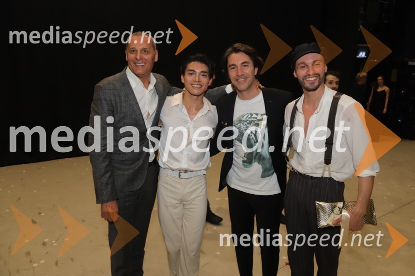  Danilo Rošker, direktor SNG Maribor;  Yuya Omaki, baletni solist;  Edward Clug, umetniški direktor, Balet SNG Maribor;  Davide Buffone, baletni plesalecPremiera baleta Grk Zorba v SNG Maribor