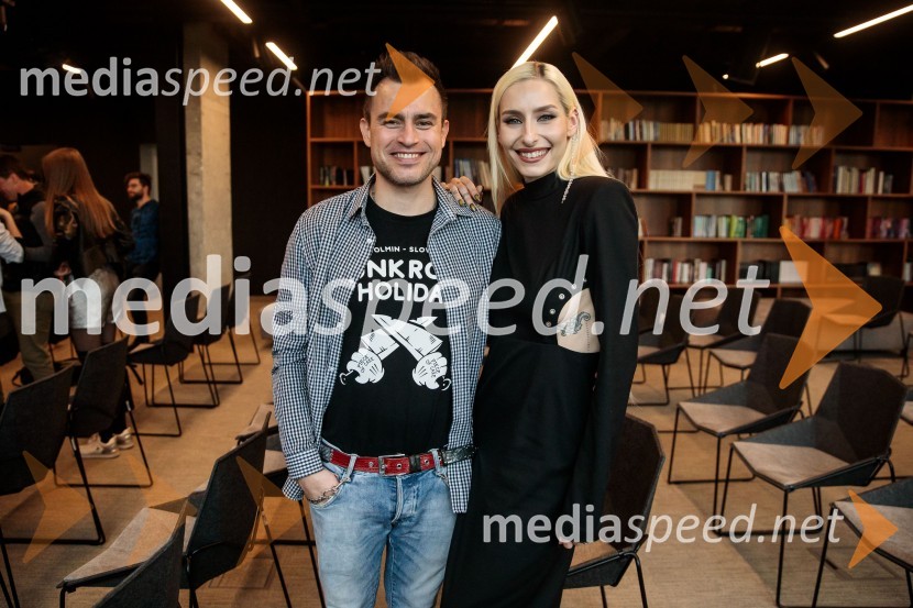  Omar Naber, glasbenik;  Sara Briški Cirman - Raiven, pevka, harfistkaNovinarska konferenca pevke Raiven pred koncertom v Cankarjevem domu in odhodom na Pesem Evrovizije