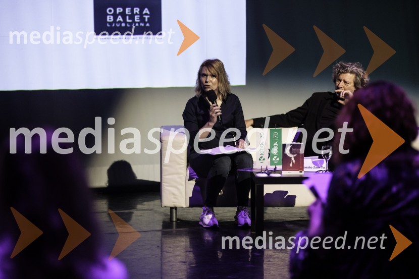  Anina Oblak, prevajalka;  Renato Zanella, umetniški direktor ljubljanskega baletaNovinarska konferenca ob 2. mednarodnem festivalu Baletne noči