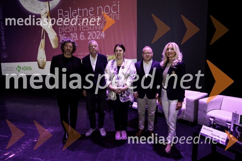  Renato Zanella, umetniški direktor ljubljanskega baleta;  Staš Ravter, direktor SNG Opera in balet Ljubljana;  Uršula Cetinski, generalna direktorica, Cankarjev dom; mag. Aleš Drenik, vodja programa resne glasbe, opere in balet, Cankarjev dom;  Elvira Medved,  vodja Službe za odnose z javnostmi Krka d.d.Novinarska konferenca ob 2. mednarodnem festivalu Baletne noči