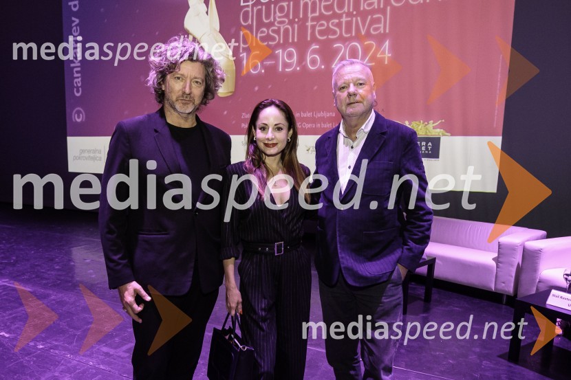  Renato Zanella, umetniški direktor ljubljanskega baleta;  Ana Klašnja, balerina;  Staš Ravter, direktor SNG Opera in balet LjubljanaNovinarska konferenca ob 2. mednarodnem festivalu Baletne noči