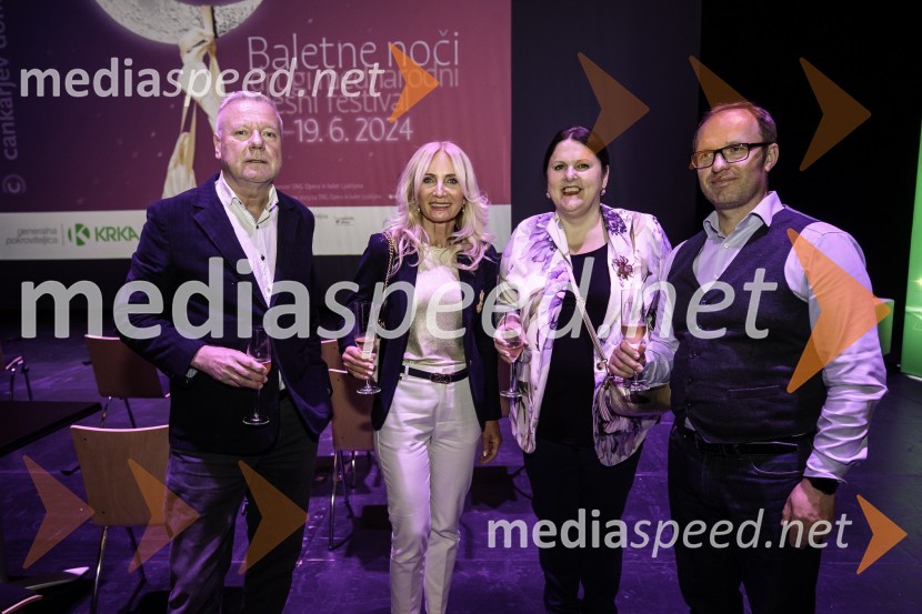  Staš Ravter, direktor SNG Opera in balet Ljubljana;  Elvira Medved,  vodja Službe za odnose z javnostmi Krka d.d.;  Uršula Cetinski, generalna direktorica, Cankarjev dom;  Klemen Valter, poslovni vodja programa, SNG Opera in Balet LjubljanaNovinarska konferenca ob 2. mednarodnem festivalu Baletne noči