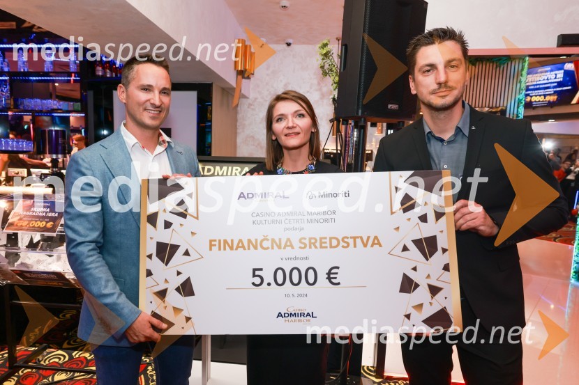 mag. Klemen Čaleta, direktor, Admiral Slovenija;  Ksenija Repina, vodja Kulturne četrti, Minoriti Maribor;  Damijan Turk, regionalni vodja, Admiral SlovenijaOtvoritev prenovljenega Casina Admiral Maribor