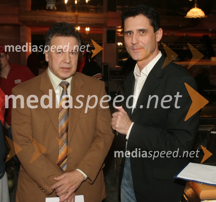 Zdravko Geržina, lastnik licence za Miss Slovenije in Stojan AuerPodalpski večer, snemanje nove oddaje na Net Tv