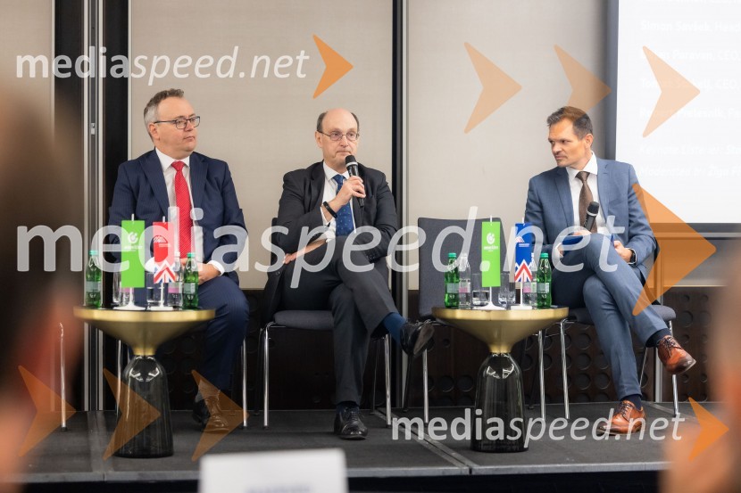  Troy Edwards, partner in so-vodja globalnega energetskega sektorja, A&O Shearman;  Huw Williams, UK Department for Energy Security and Net Zero;  Žiga FIšer, Britansko-slovenska gospodarska zbornicaČaj z razlogom na konferenci z naslovom Pospeševanje zelenega prehoda - priložnosti in financiranje