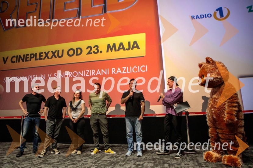  Robert Korošec, igralec;  Gašper Gep Markun;  Ana Maria Mitić, stand up komičarka;  Rok Kunaver, igralec;  Jernej Kuntner, igralec;  Matic MeškoPremiera filma najbolj popularnega oranžnega mačka Garfield v Cineplexx Ljubljana