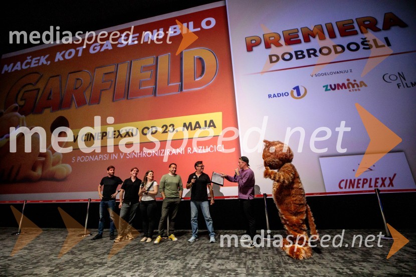  Robert Korošec, igralec;  Gašper Gep Markun;  Ana Maria Mitić, stand up komičarka;  Rok Kunaver, igralec;  Jernej Kuntner, igralec;  Matic MeškoPremiera filma najbolj popularnega oranžnega mačka Garfield v Cineplexx Ljubljana
