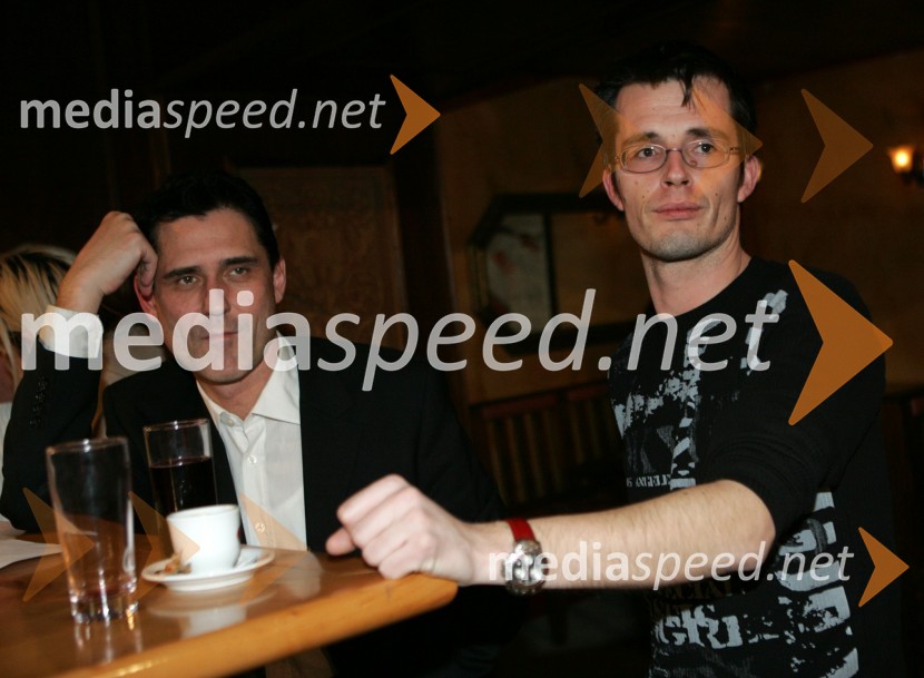 Stojan Auer in Igor Kunej, producent na Net TvPodalpski večer, snemanje nove oddaje na Net Tv