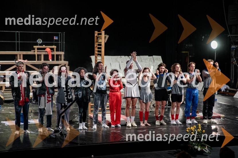  Stanislas Pira Bruynseels, igralec;  Marius Lefever, igralec;  Flora Van Canneyt, igralka;  Eva Kamanda, igralka;  ... ;  Karin Tanghe, igralka;  Milan Schudel, igralec;  Elisabeth Klinck, igralka;  Melvin Slabbinck, igralec;  Wietse Tanghe, igralec;  Willem Lenaerts, igralec;  Max Colonne, igralecMiet Warlop: Ena pesem, premierno v Cankarjevem domu