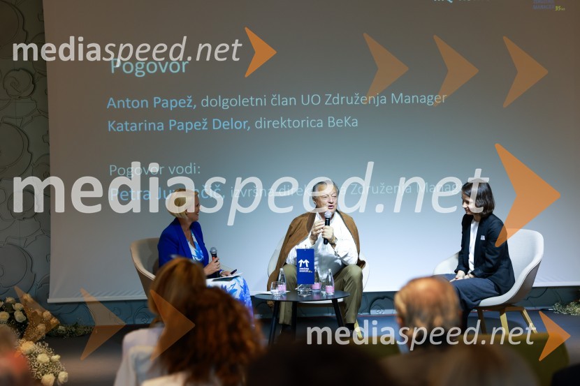  Petra Juvančič, izvršna direktorica, Združenje Manager;  Anton Papež, globalni vodja in soustanovitelj podjetja Interenergo;  Katarina Papež Delor, direktorica, BeKaMQ konferenca 2024
