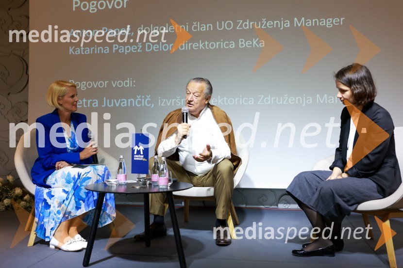 Petra Juvančič, izvršna direktorica, Združenje Manager;  Anton Papež, globalni vodja in soustanovitelj podjetja Interenergo;  Katarina Papež Delor, direktorica, BeKaMQ konferenca 2024