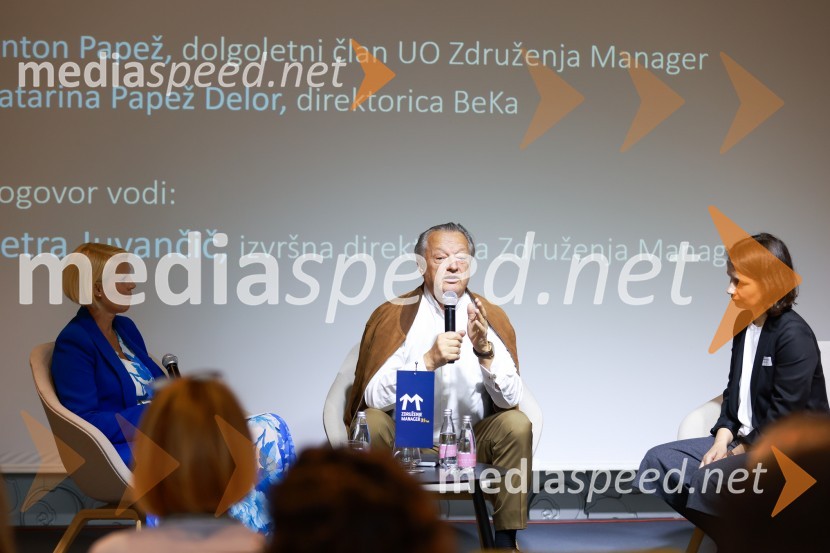  Petra Juvančič, izvršna direktorica, Združenje Manager;  Anton Papež, globalni vodja in soustanovitelj podjetja Interenergo;  Katarina Papež Delor, direktorica, BeKaMQ konferenca 2024