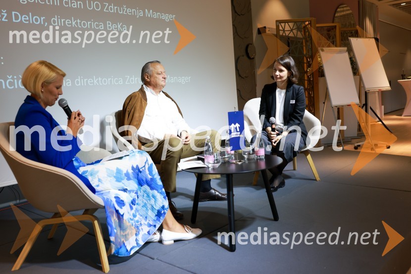  Petra Juvančič, izvršna direktorica, Združenje Manager;  Anton Papež, globalni vodja in soustanovitelj podjetja Interenergo;  Katarina Papež Delor, direktorica, BeKaMQ konferenca 2024
