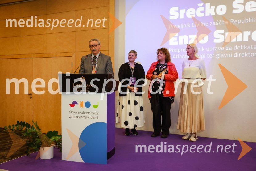  Srečko Šestan, poveljnik, Civilna zaščita Republike Slovenije;  Tina Cipot, COO & partner,o28 komunikacijska skupina; predsednica PRSS;  ... ;  Petra Juvančič, izvršna direktorica, Združenje Manager26. SKOJ, prvi dan konference in podelitev nagrad Prizma