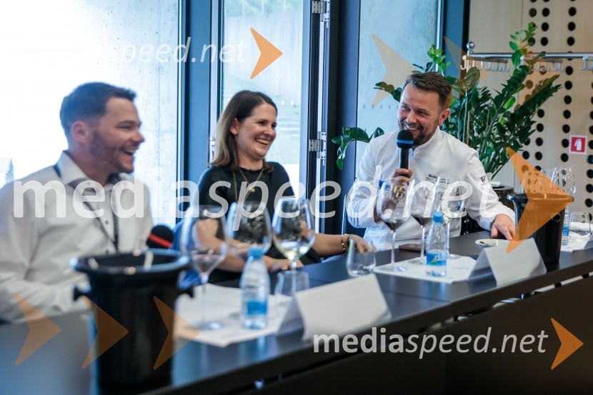  Mitja Železnik, vodja ključnih kupcev pri Koželj wines;  Nina Bratovž, sommelierka JB restavracija;  Marko Pavčnik, chef, restavracija PavusJubilejni 10. Festvina