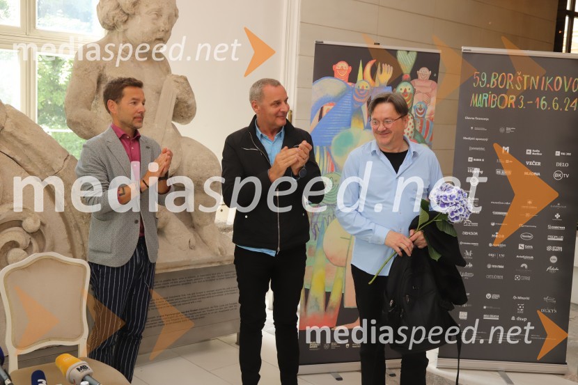  Aleš Novak, umetniški direktor Festival Borštnikovo srečanje;  Danilo Rošker, direktor SNG Maribor;  Branko Šturbej, igralecNovinarska konferenca pred začetkom 59. Festivala Borštnikovo srečanje