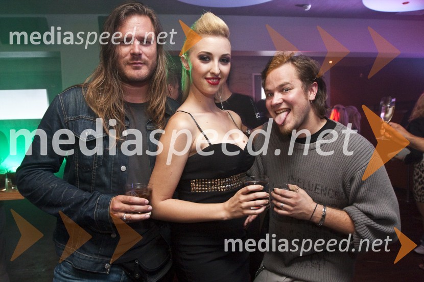 Sergej Pobegajlo, kitarist skupine Billysi, Sara Pirc, tekmovalka resničnostnega šova Big Brother in Anže Gallus Petelin, umetnikPlayboy party