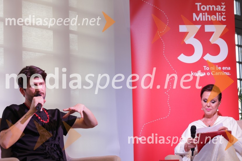  Tomaž Mihelič - Marlenna, član skupine Sestre;  Miša Molk, televizijska voditeljica in urednicaPredstavitev knjige: 33, avtorja Tomaža Miheliča