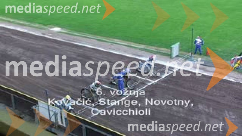 6. vožnja:
Dino Kovačić, Hrvaška, Thomas Stange, Nemčija, Manuel Novotny, Avstrija in Mattia Cavicchioli, ItalijaSpeedway, 26. dirka za Zlati znak in 15. Pokal Franca Babiča