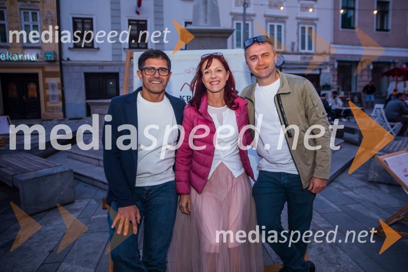  Matjaž Rakovec, župan Mestne občine Kranj;  Urša Manček Rakovec, Login5;  Klemen Malovrh, direktor, Zavod za turizem KranjKr' petek je, otvoritev poletja v Kranju