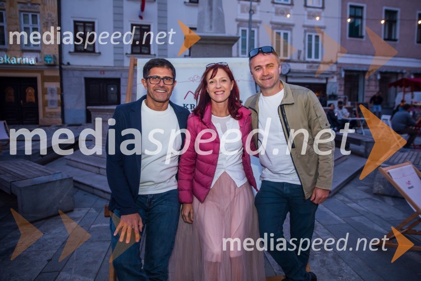  Matjaž Rakovec, župan Mestne občine Kranj;  Urša Manček Rakovec, Login5;  Klemen Malovrh, direktor, Zavod za turizem KranjKr' petek je, otvoritev poletja v Kranju