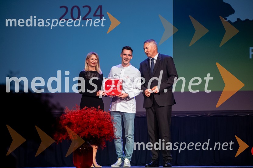 mag. Maja Pak Olaj, direktorica, Slovenska turistična organizacija;  Filip Matjaž, kuhar, dobitnik Michelinove zvezdice ; mag. Dejan  Židan, državni sekretar na Ministrstvu za gospodarstvo, turizem in športRazglasitev izbora Michelin guide Slovenija 2024