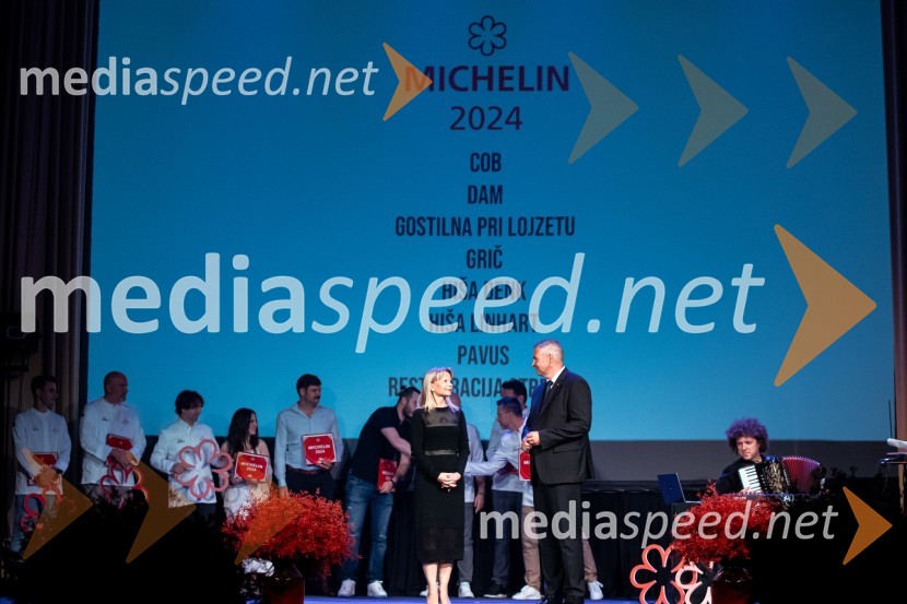 mag. Maja Pak Olaj, direktorica, Slovenska turistična organizacija; mag. Dejan  Židan, državni sekretar na Ministrstvu za gospodarstvo, turizem in športRazglasitev izbora Michelin guide Slovenija 2024