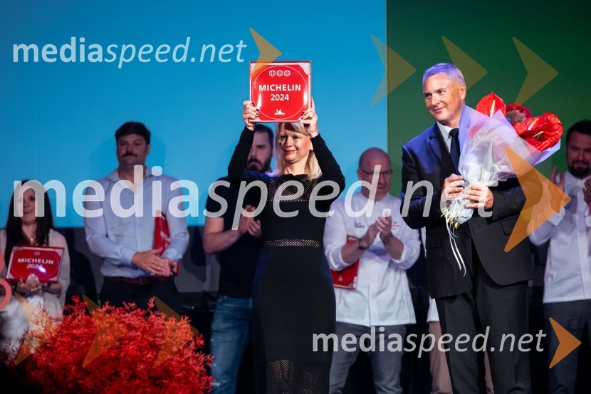 mag. Maja Pak Olaj, direktorica, Slovenska turistična organizacija; mag. Dejan  Židan, državni sekretar na Ministrstvu za gospodarstvo, turizem in športRazglasitev izbora Michelin guide Slovenija 2024