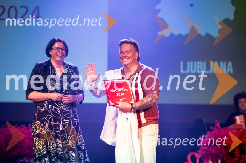  Dubravka Kalin, generalna direktorica, Direktorat za turizem na Ministrstvu za gospodarstvo, turizem in šport;  Jorg Zupan, solastnik, AFTRRazglasitev izbora Michelin guide Slovenija 2024