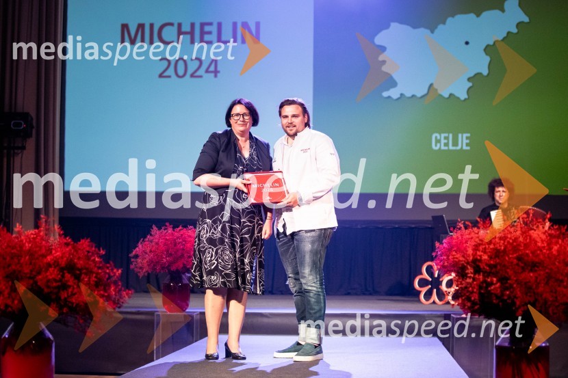  Dubravka Kalin, generalna direktorica, Direktorat za turizem na Ministrstvu za gospodarstvo, turizem in šport;  Sebastjan Grobelšek, Gostilna FranclRazglasitev izbora Michelin guide Slovenija 2024