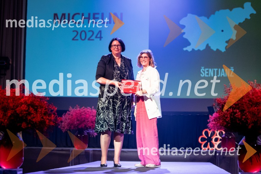  Dubravka Kalin, generalna direktorica, Direktorat za turizem na Ministrstvu za gospodarstvo, turizem in šport;  Sabina Repovž, chef, Gostilna & Eko Kmetija RepovžRazglasitev izbora Michelin guide Slovenija 2024