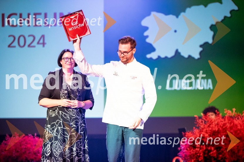  Dubravka Kalin, generalna direktorica, Direktorat za turizem na Ministrstvu za gospodarstvo, turizem in šport;  Tomaž Bratovž, JB restavracijaRazglasitev izbora Michelin guide Slovenija 2024