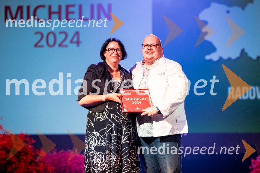  Dubravka Kalin, generalna direktorica, Direktorat za turizem na Ministrstvu za gospodarstvo, turizem in šport;  Martin Blejec, chef, Bled Rose hotelRazglasitev izbora Michelin guide Slovenija 2024