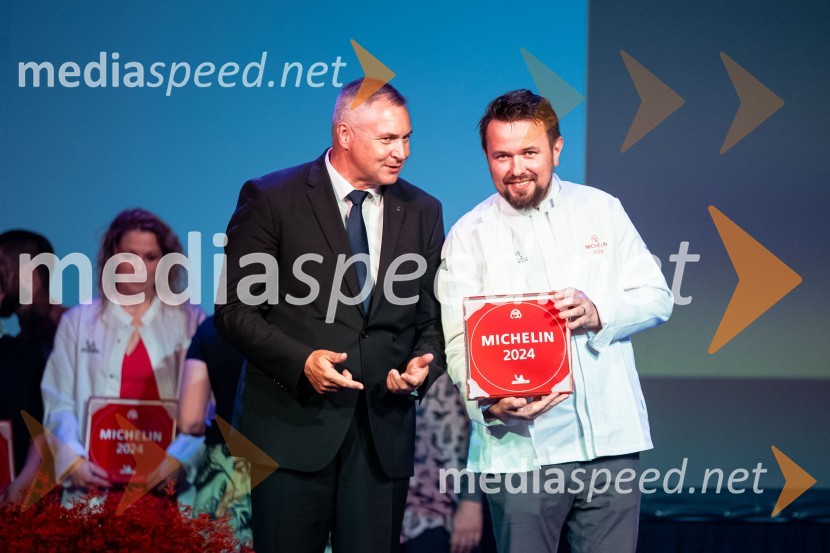 mag. Dejan  Židan, državni sekretar na Ministrstvu za gospodarstvo, turizem in šport;  Marko Pavčnik, chef, restavracija PavusRazglasitev izbora Michelin guide Slovenija 2024