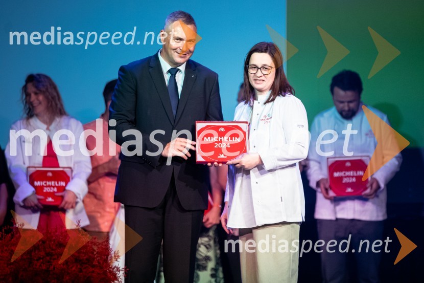 mag. Dejan  Židan, državni sekretar na Ministrstvu za gospodarstvo, turizem in šport;  Ksenija Krajšek Mahorčič, kuharska mojstrica, MahorčičRazglasitev izbora Michelin guide Slovenija 2024