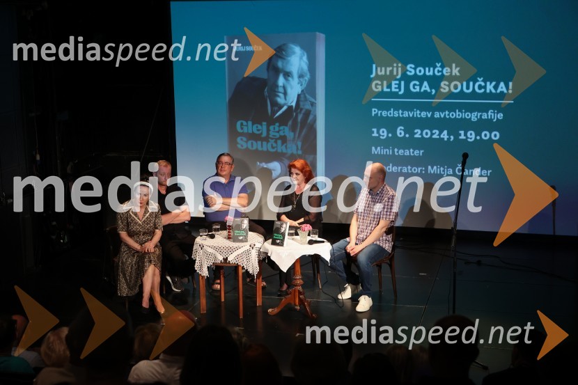  Polona Vetrih, igralka;  Alen Jelen, režiser, dramaturg, umetniški vodja, igralec;  Robert Waltl, direktor, Mini teater;  Milena  Morača, sopranistka (upokojena operna pevka);  Mitja Čander, direktor, BeletrinaPredstavitev knjige Glej ga, Součka!