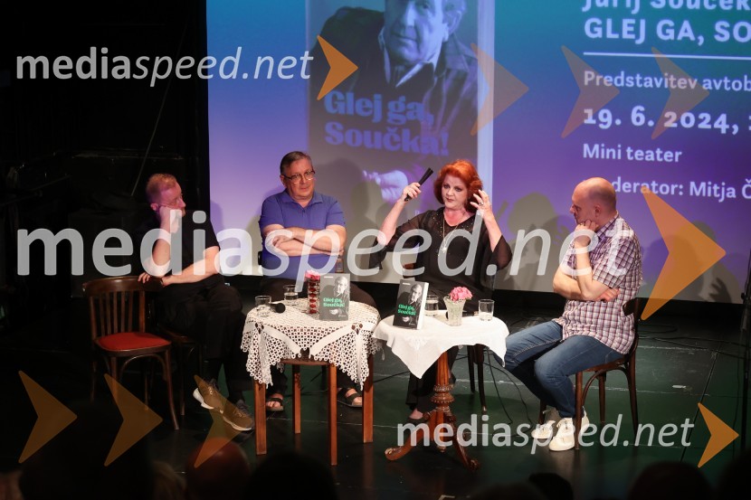  Alen Jelen, režiser, dramaturg, umetniški vodja, igralec;  Robert Waltl, direktor, Mini teater;  Milena  Morača, sopranistka (upokojena operna pevka);  Mitja Čander, direktor, BeletrinaPredstavitev knjige Glej ga, Součka!